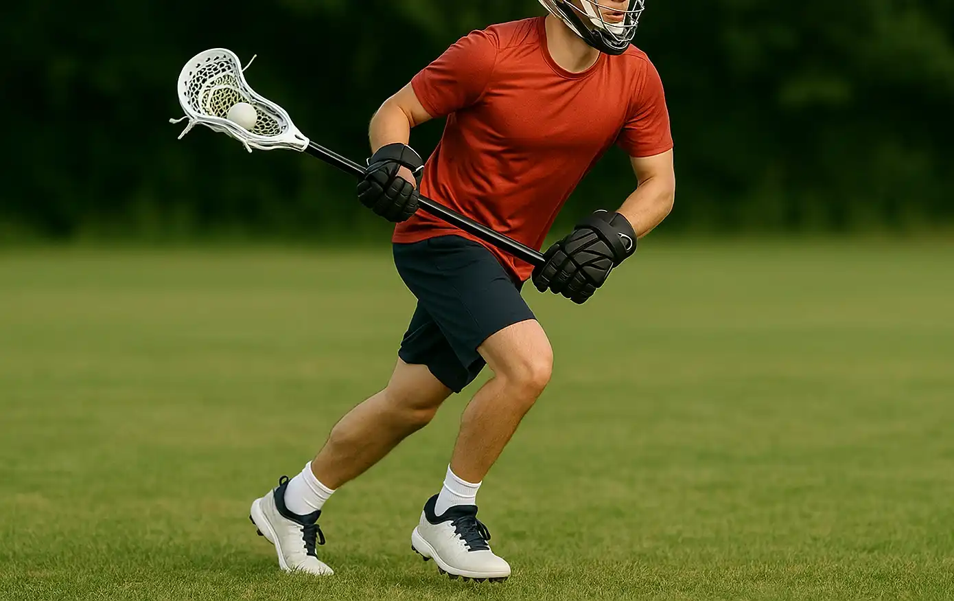Player Carrying Lacrosse Ball With Stick